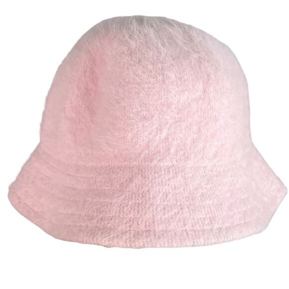 Pink Angora Rabbit Hair Soft Fuzzy Fur Bucket Hat Feminine Fall Winter Preppy - Picture 3 of 5